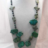 handmade long green chunky statement necklace with chunky green semi-precious beads