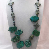 handmade long chunky semi-precious bead necklace green colour