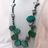 necklace long length handmade chunky green semi-precious beads unique design
