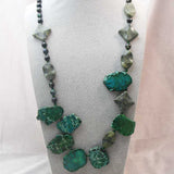 chunky green necklace, long design handmade with chunky green semi-precious stones
