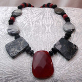 red black semi-precious stone chunky statement necklace