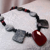 handcrafted chunky statement necklace red black chunky semi-precious beads