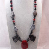unusual designed red black chunky semi-precious  statement necklace