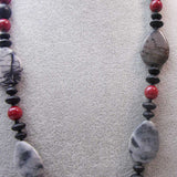 chunky grey black red semi-precious beads