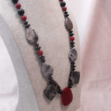 grey black red chunky bead necklace handmade with a statement