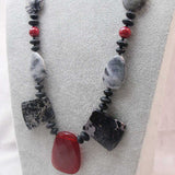 unique bold red black statement necklace, chunky red black semi-precious stones