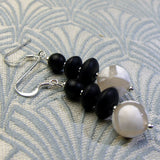 black white handmade semi-precious bead earrings, semi-precious stone beaded earrings uk