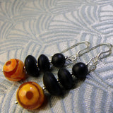 black orange beaded semi-precious earrings uk, orange black semi-precious stone earring design