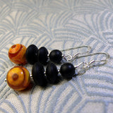 black orange beaded semi-precious earrings