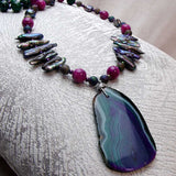 long chunky agate pendant necklace, unique handcrafted with a statement