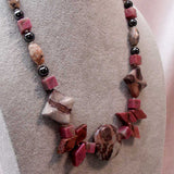 unusual semi-precious necklace design handmade rhodonite hemstite