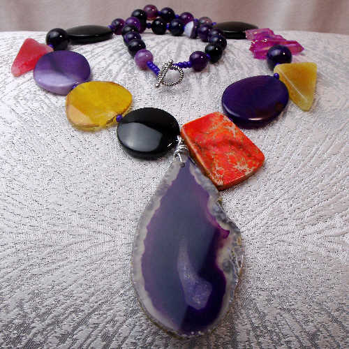 bright bold chunky statement necklace, handcrafted chunky semi-precious bead necklace