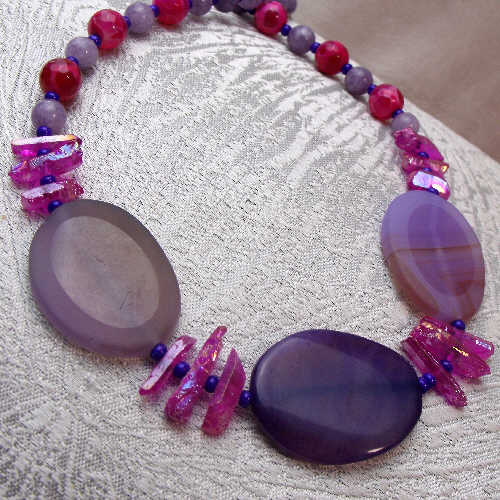 purple pink chunky semi-precious bead necklace