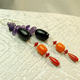 long drop semi-precious bead earrings, long statement earrings