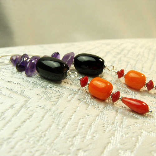 long drop semi-precious bead statement earrings, unique earrings
