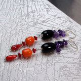 unique long drop earrings, semi-precious bead statement earrings