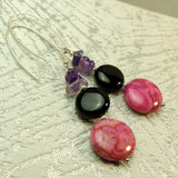 black pink statement earrings
