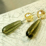 unusual handmade, long teardrop earrings, semi-precious beads