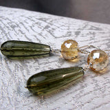long teardrop earrings, semi-precious beads, teardrop