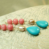 pink turquoise long semi-precious bead earrings