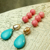 long drop earrings handmade semi-precious beads