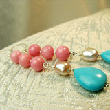 unique handmade long semi-precious bead statement earrings