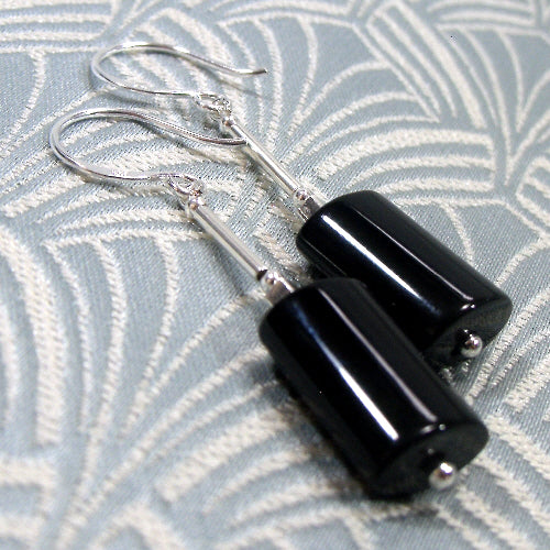 black earrings, black onyx earrings, semi-precious stone earrings