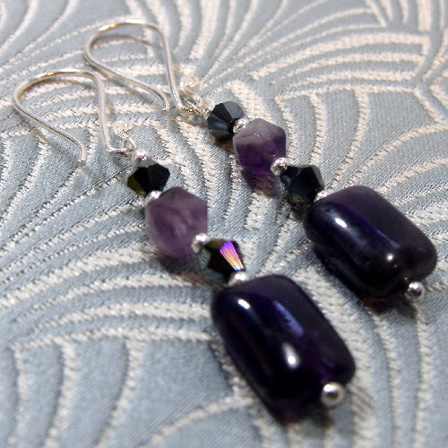 amethyst beaded handmade earrings, semi-precious stone bead earrings handmade amethyst