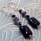 amethyst beaded handmade earrings, semi-precious stone bead earrings handmade amethyst