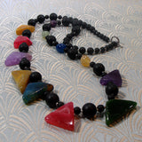 bright bold long semi-precious stone bead necklace, long semi-precious beaded necklace