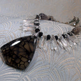 black grey semi-precious stone pendant necklace, black grey gemstone pendant necklace pendant necklace