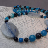 long handmade blue chunky bead necklace uk