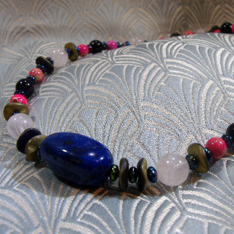 long semi-precious stone bead necklace, long beaded necklace NM7