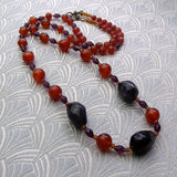 long amethyst necklace, long carnelian semi-precious stone bead necklace, long neckalce