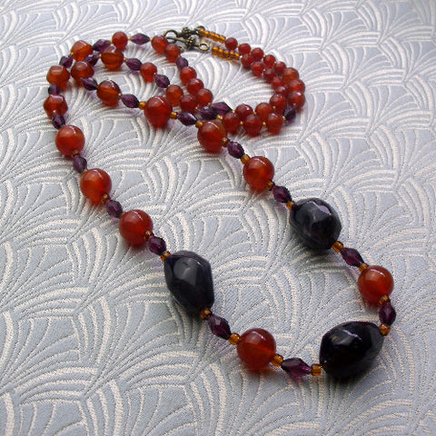 Long semi-precious stone bead necklace, long beaded necklace BB66