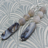 long grey semi-precious earrings, long semi-precious stone earrings grey agate