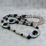 long unique handcrafted chunky necklace black semi-precious stones
