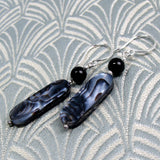black handmade semi-precious stone bead earrings, black beaded semi-precious earrings uk