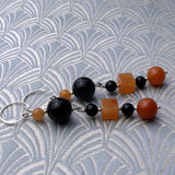 long black orange semi-precious statement earrings
