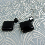 uhnusual long drop earrings handmade black semi-precious beads
