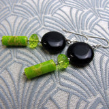 handmade earrings uk, green black semi-precious stone earrings