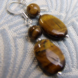 tigers eye semi-precious bead earrings, semi-precious stone earrings handmade uk