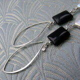 long drop black white earrings handmade uk