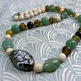 green agate semi-precious stone necklace, green semi-precious bead necklace