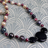 short semi-precious bead necklace, pearl and semi-precious stone beaded necklace