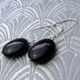 long black semi-precious stone earrings, long semi-precious earrings handmade black onyx