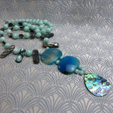 beaded semi-precious stone pendant handmade blue agate gemstone pendant necklace