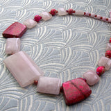 rose quartz semi-precious bead necklace, pink semi-precious stone necklace