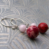 pink beaded semi-precious stone earrings, pink semi-precious bead earrings BB87