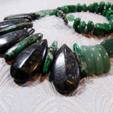 green jasper pendants in a statement necklace